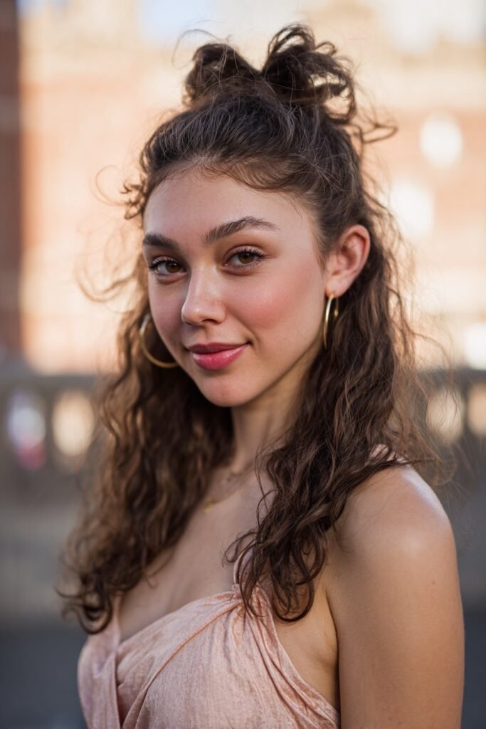 girl with half up half down dance hairstyle