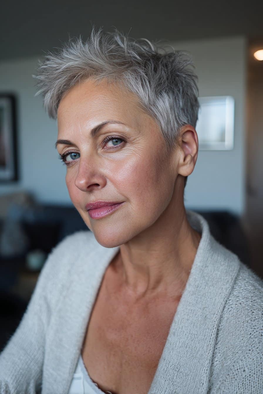 woman over 60 with long pixie haircut