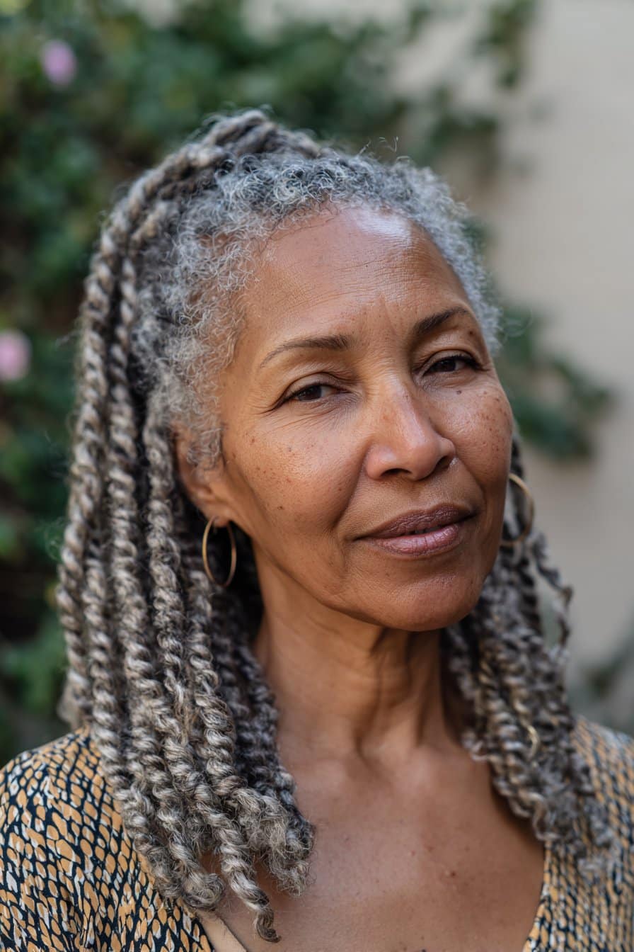 Older Black woman with passion twists and soft curly texture