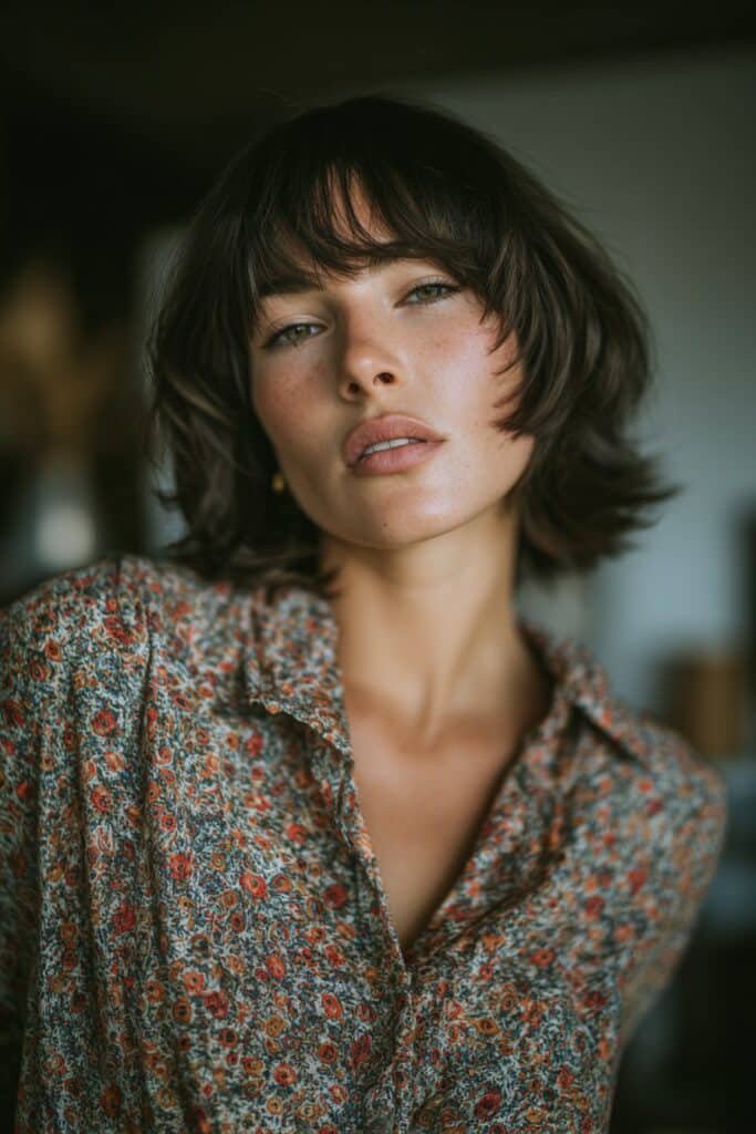 woman with retro seventies shag haircut
