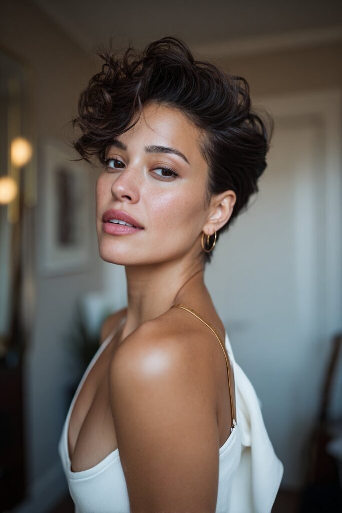 woman with side-swept bouffant, lifted crown fancy hairstyles