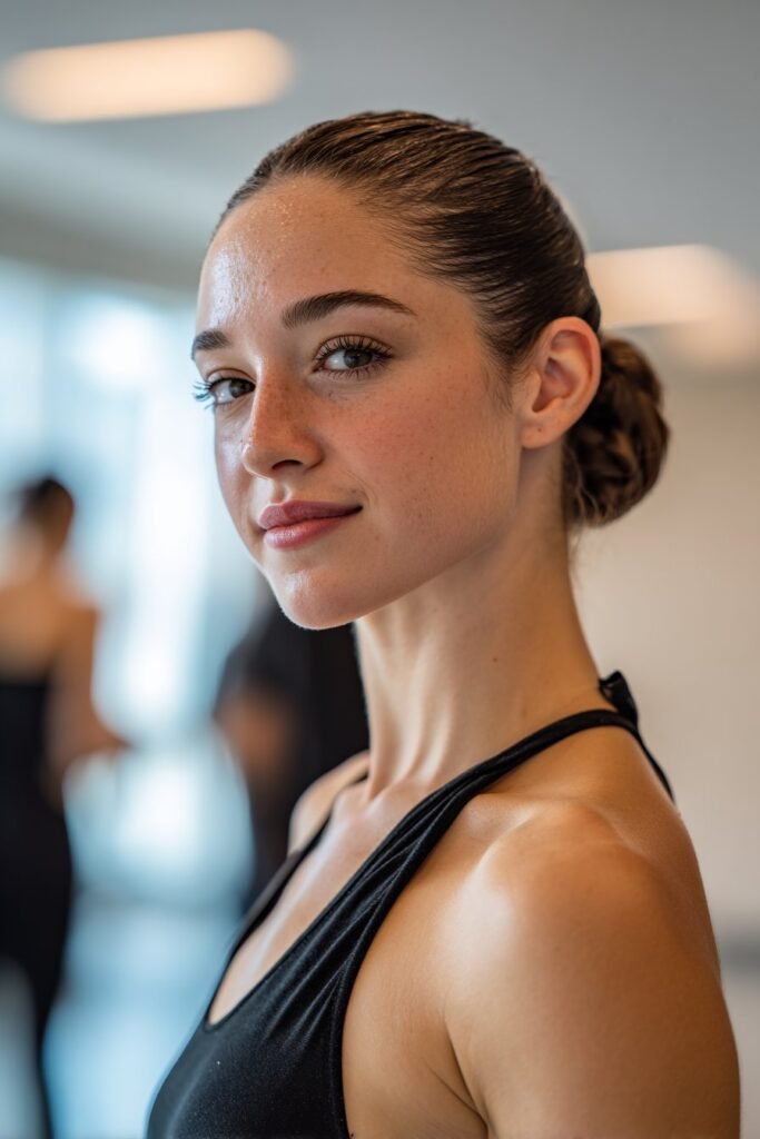 girl with sleek low bun dance hairstyle