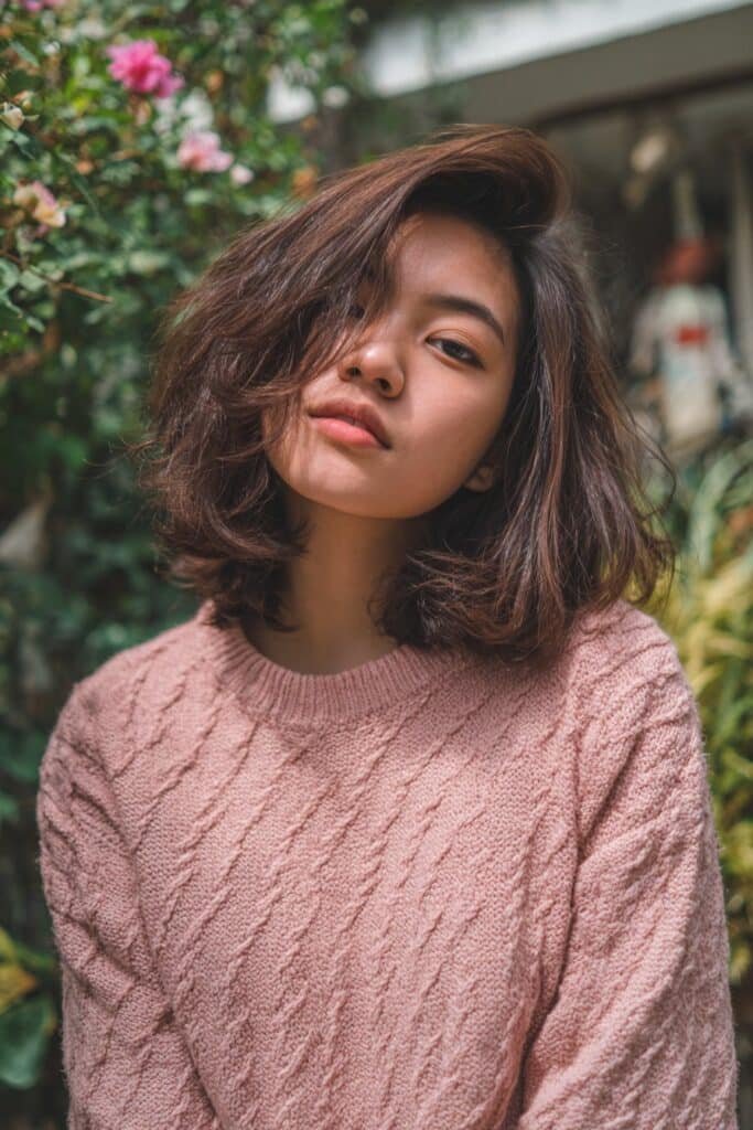 woman with soft romantic shag hairstyle