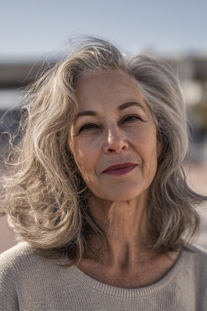 woman over 60 with airy wavy lob