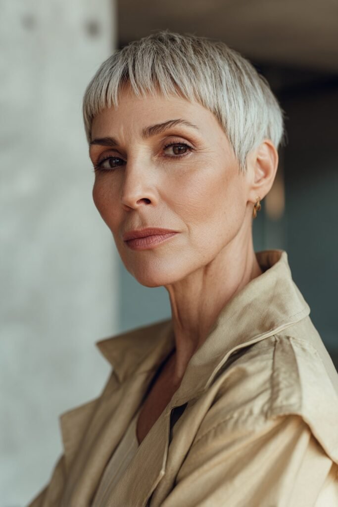Blunt micro bob short haircut with sleek jaw-length finish