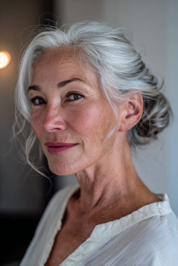 woman over 60 with chic low chignon