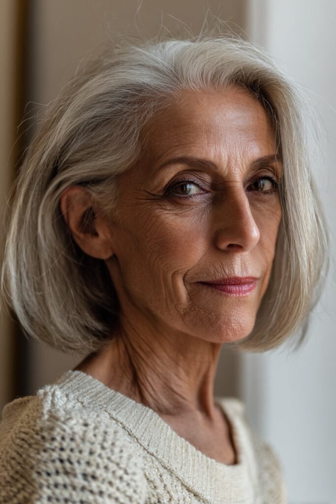woman over 70 with classic bob haircut
