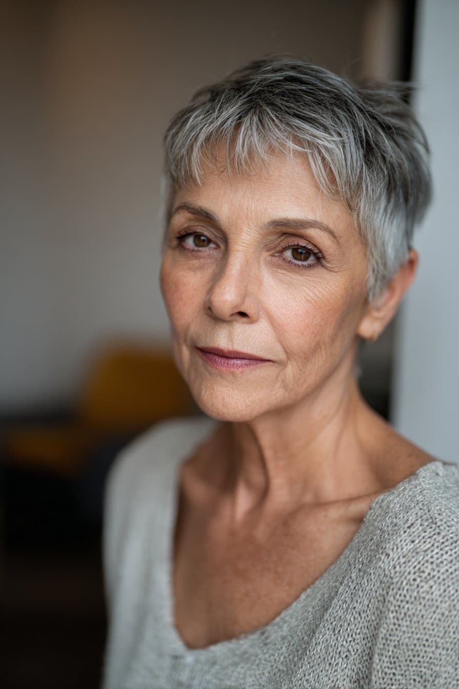 Short haircut for older women over 60 with fine hair in a classic pixie style