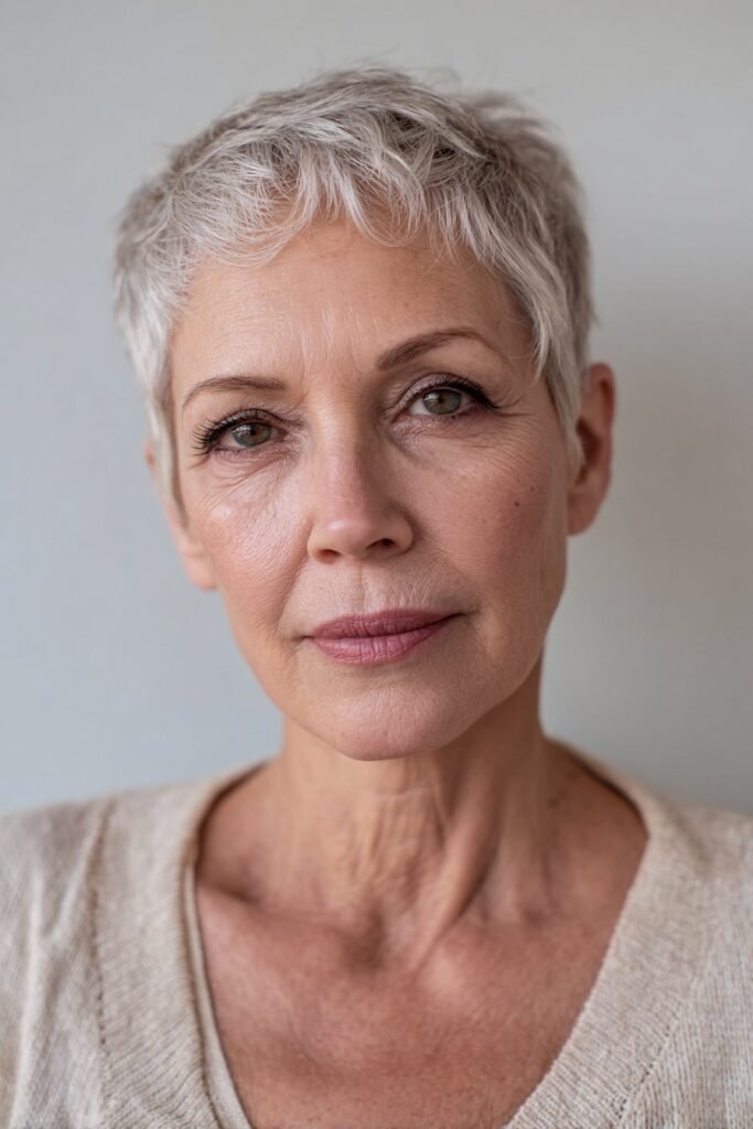 woman over 60 with classic pixie cut