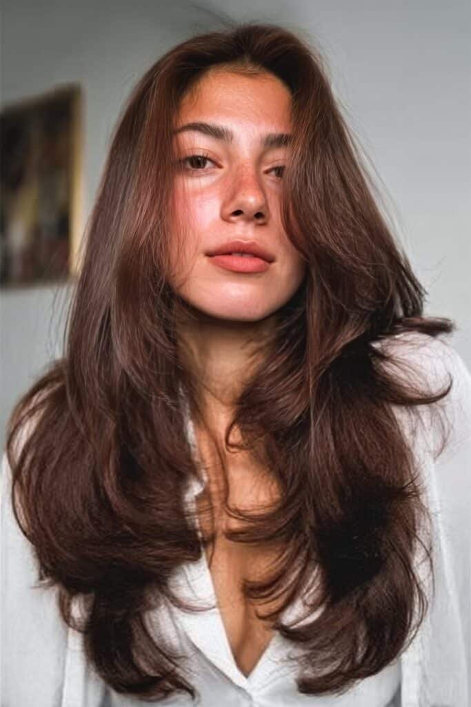 Disconnected layered haircut with bold wavy texture