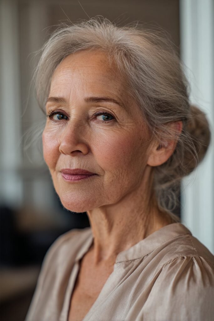 woman over 70 with elegant chignon updo