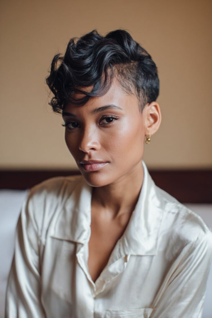 Black woman with short finger waves on low cut.