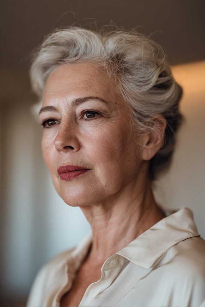 woman over 70 with classic french twist