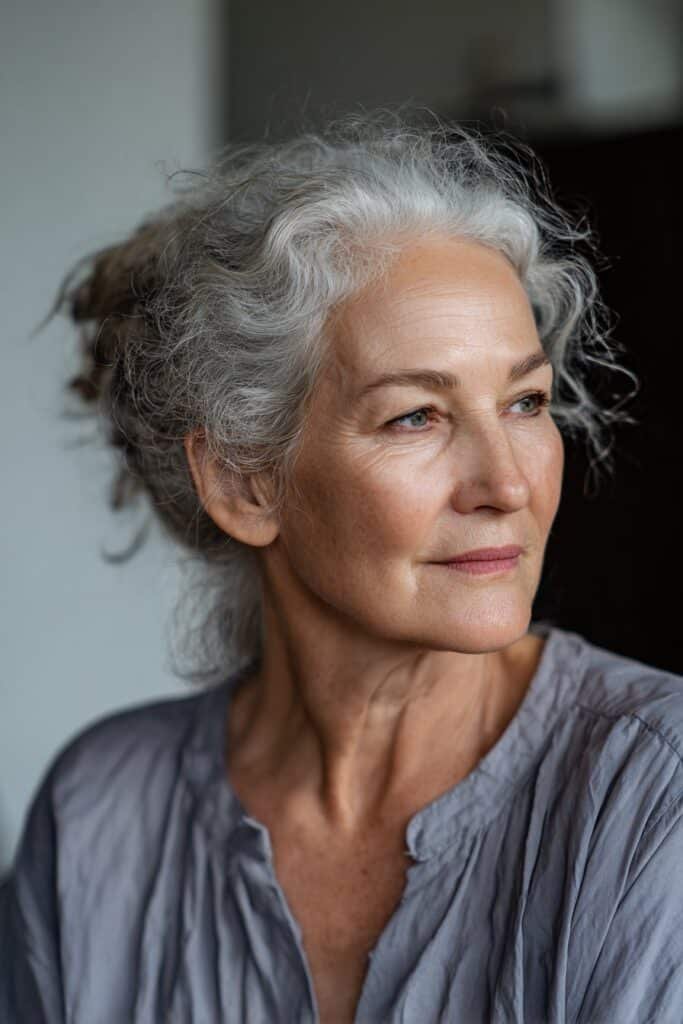 woman over 60 with relaxed french twist