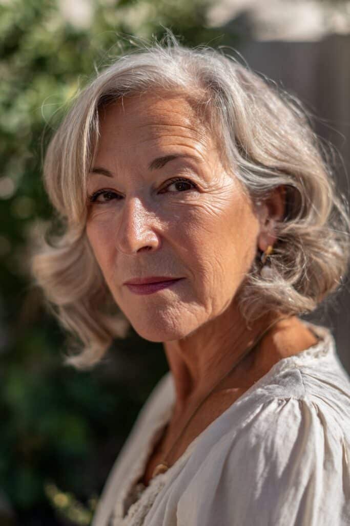 woman over 60 with side swept waves