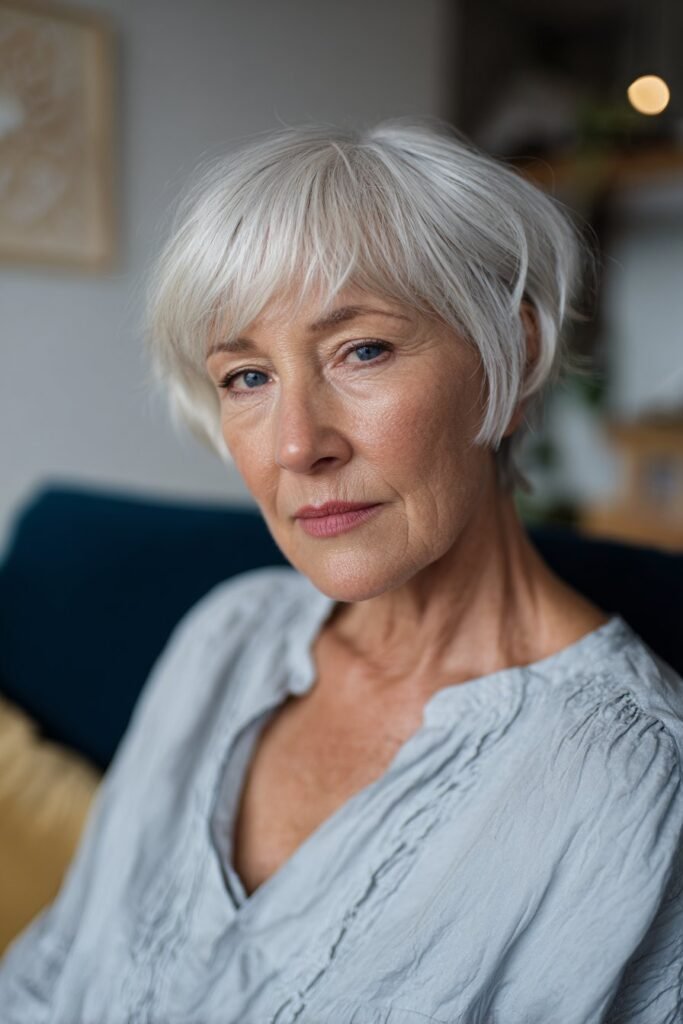 Soft layered bob for older women over 60 adding fullness to fine hair