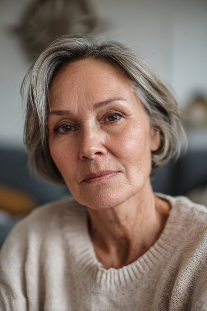 woman over 60 with soft layered bob