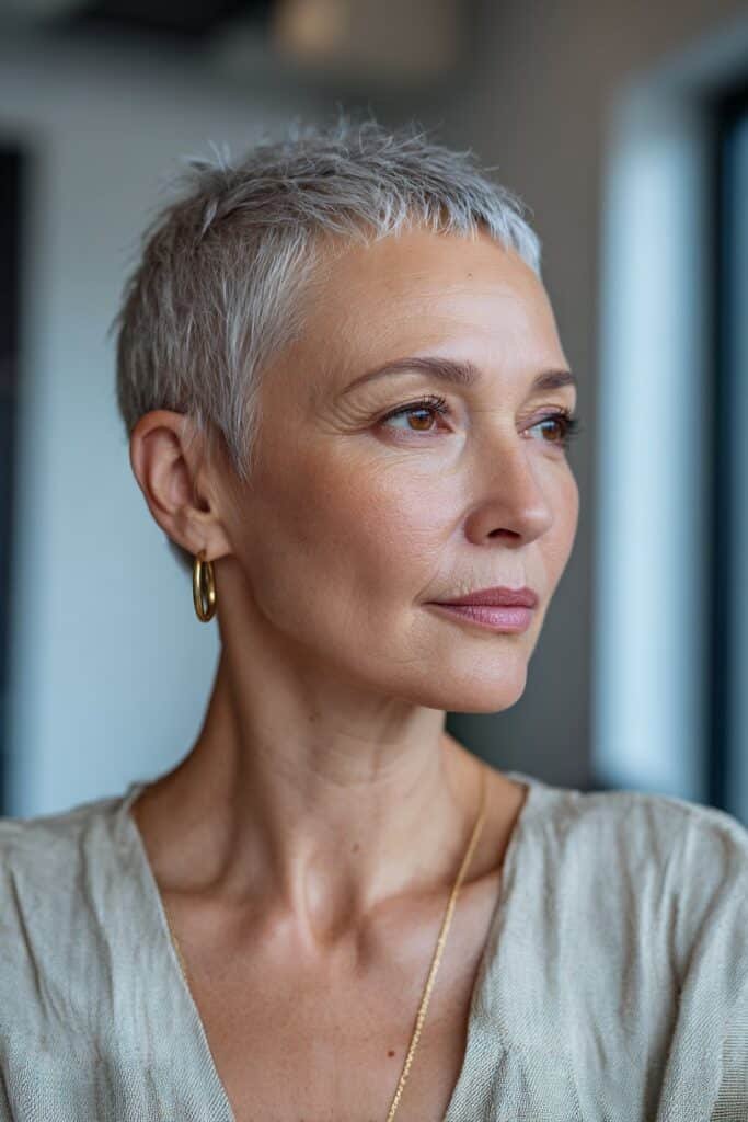 Textured crop short haircut with light layers for fine hair volume