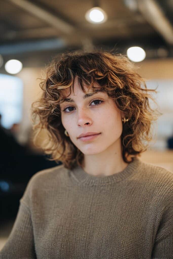 Textured lob layered hairstyle for wavy hair with added volume