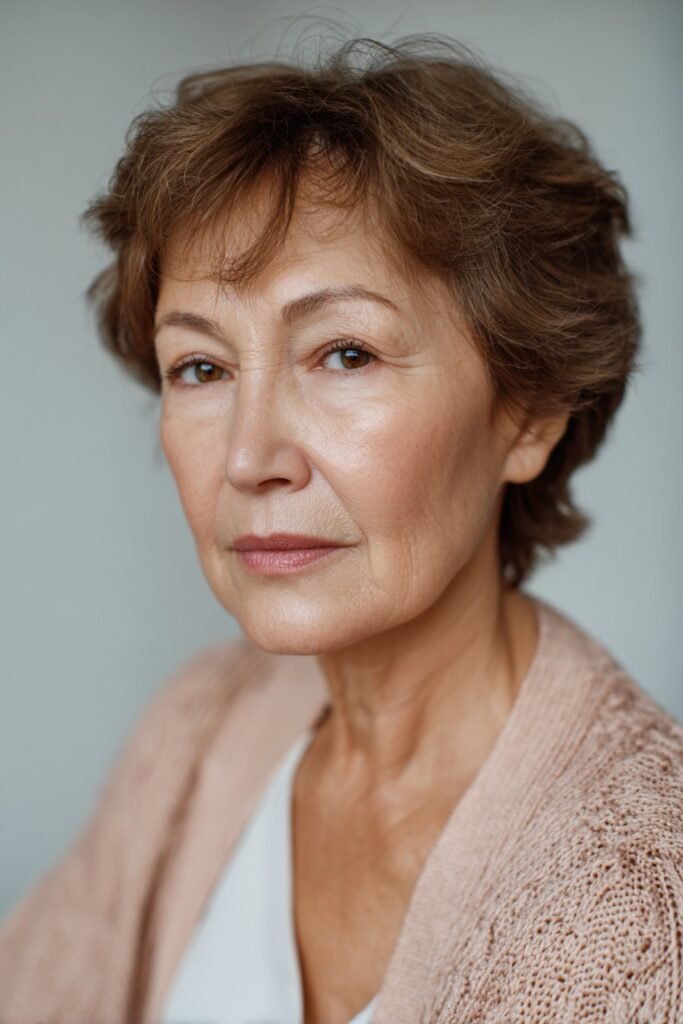 woman over 60 with rounded layered haircut
