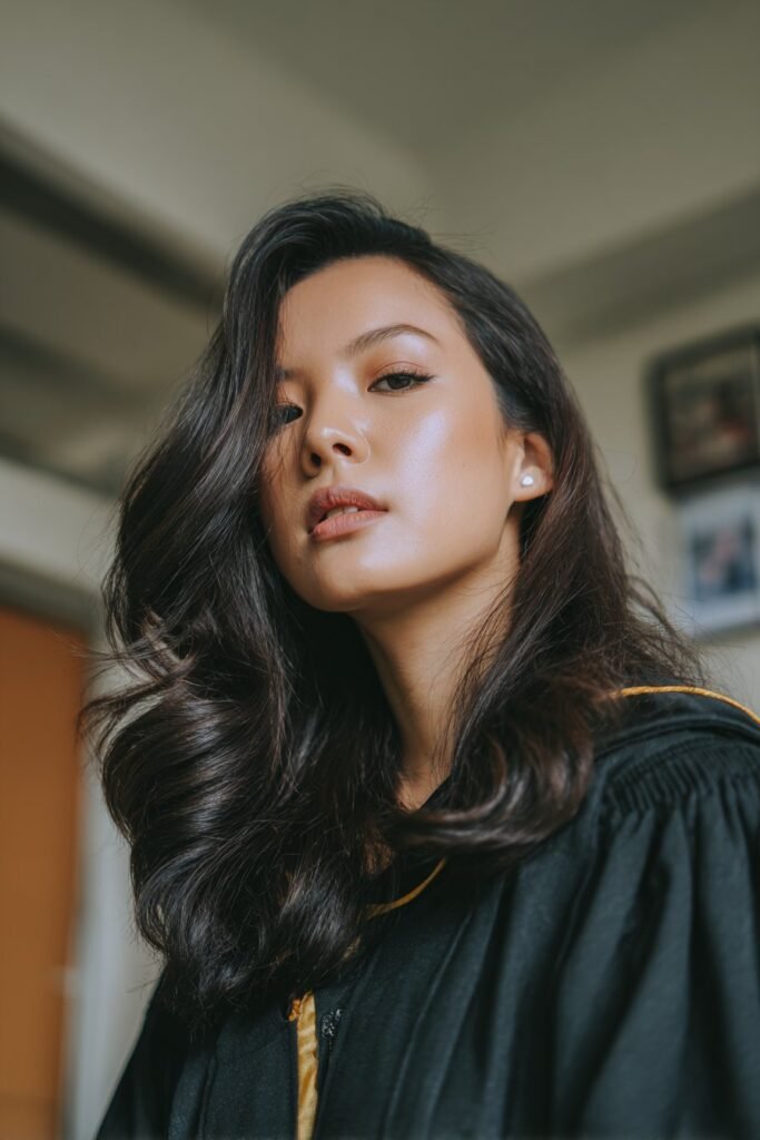 young woman with vintage finger waves, sleek retro grad hairstyles