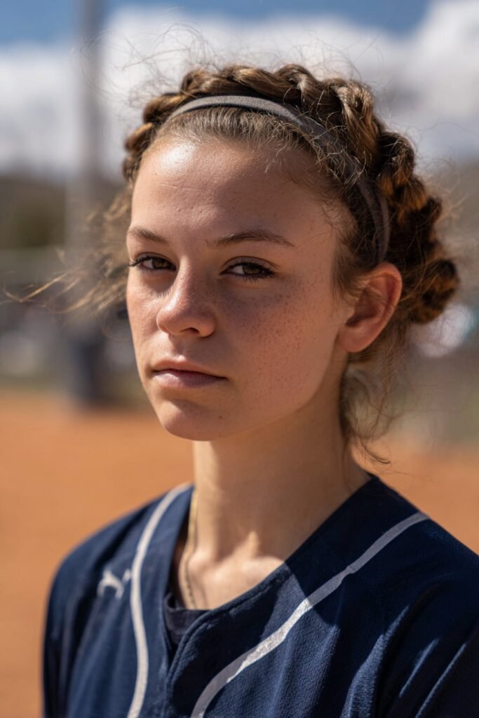 girl with braided headband, neat softball hairstyles for short hair
