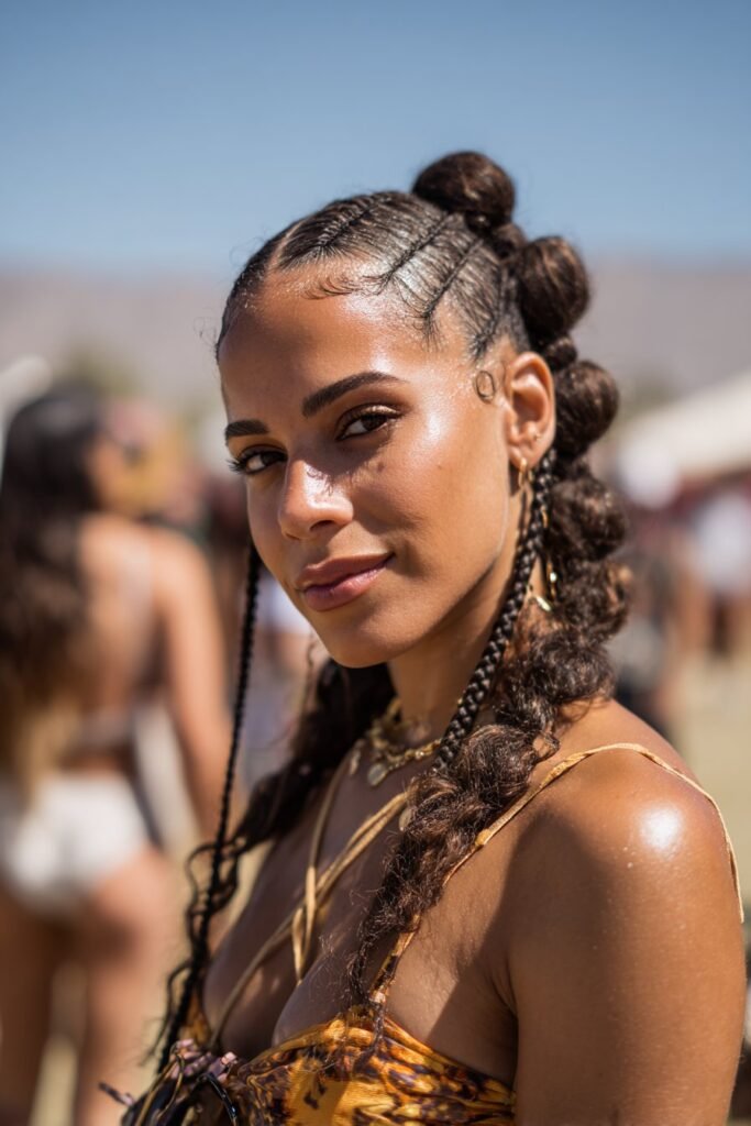 bubble ponytail trendy festival hairstyle look