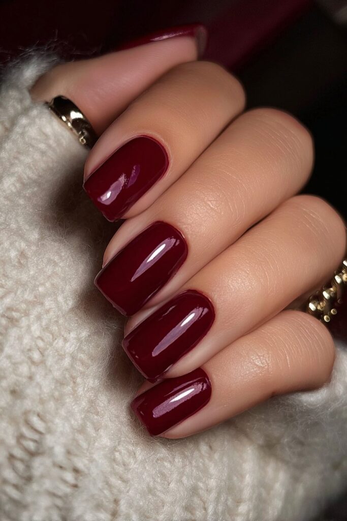 Deep burgundy wine nails with rich glossy shine.