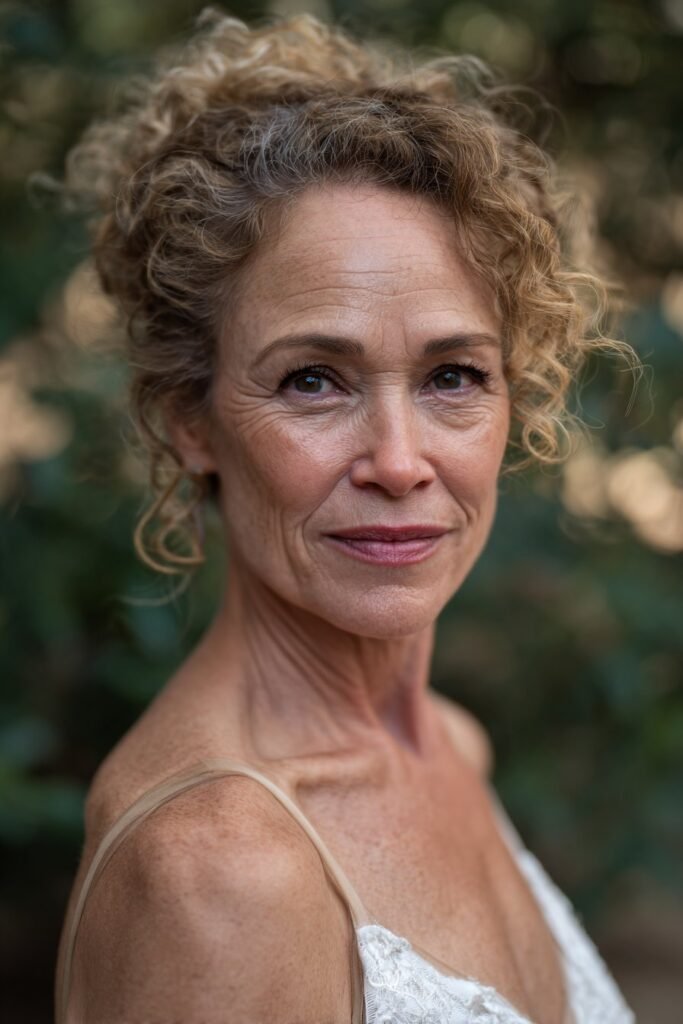 mother of the groom hairstyles curly natural updo for older woman