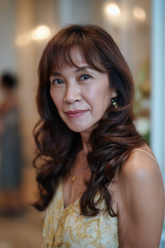 mother of the bride curved bangs vintage Hollywood waves