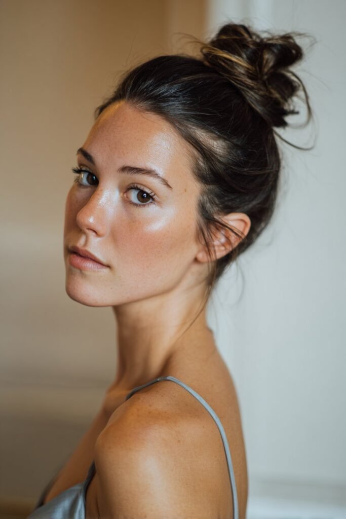 bridesmaid with elegant french twist hairstyle