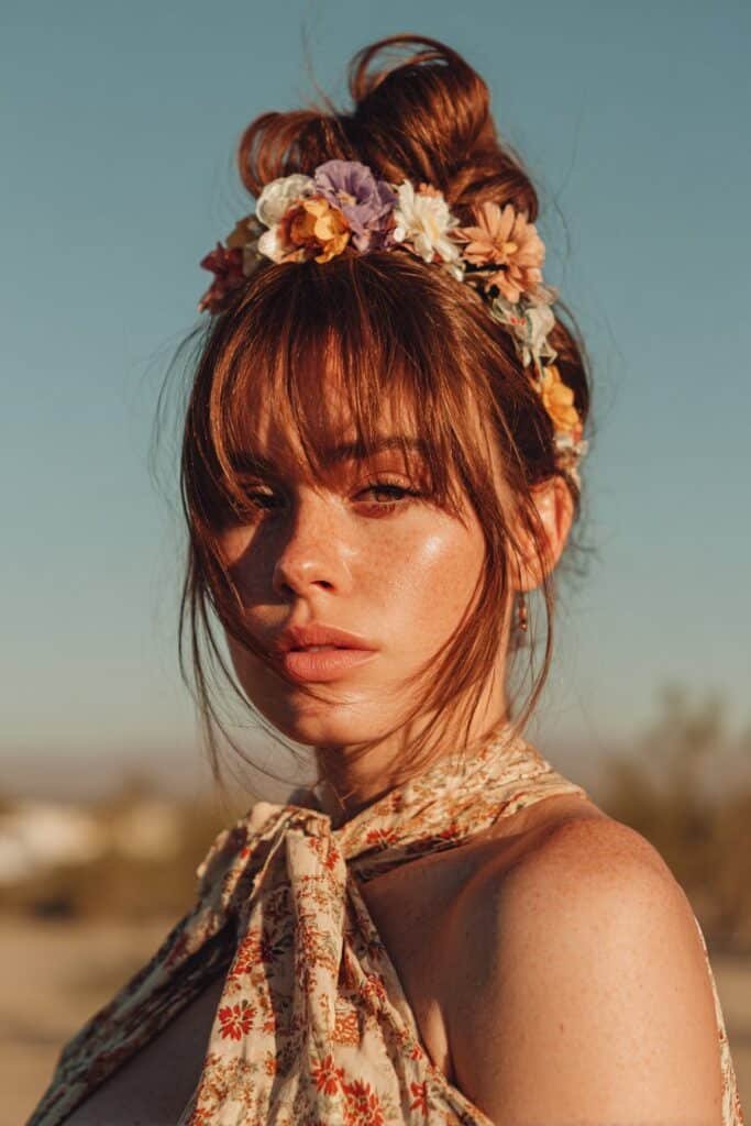 floral headband updo boho festival hairstyle