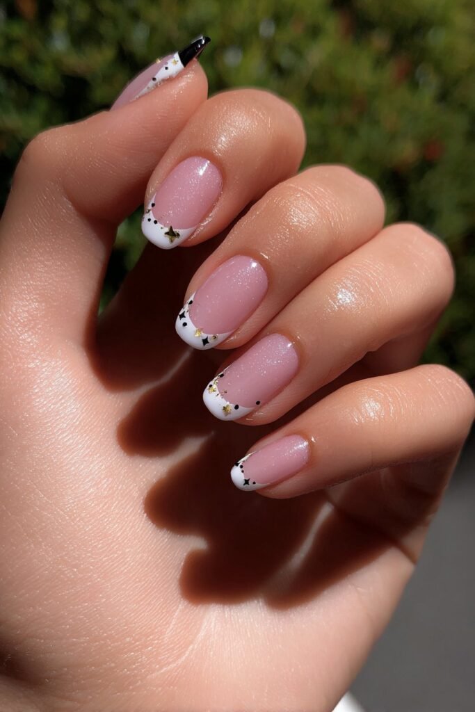 French tip nails with small stars on accents.
