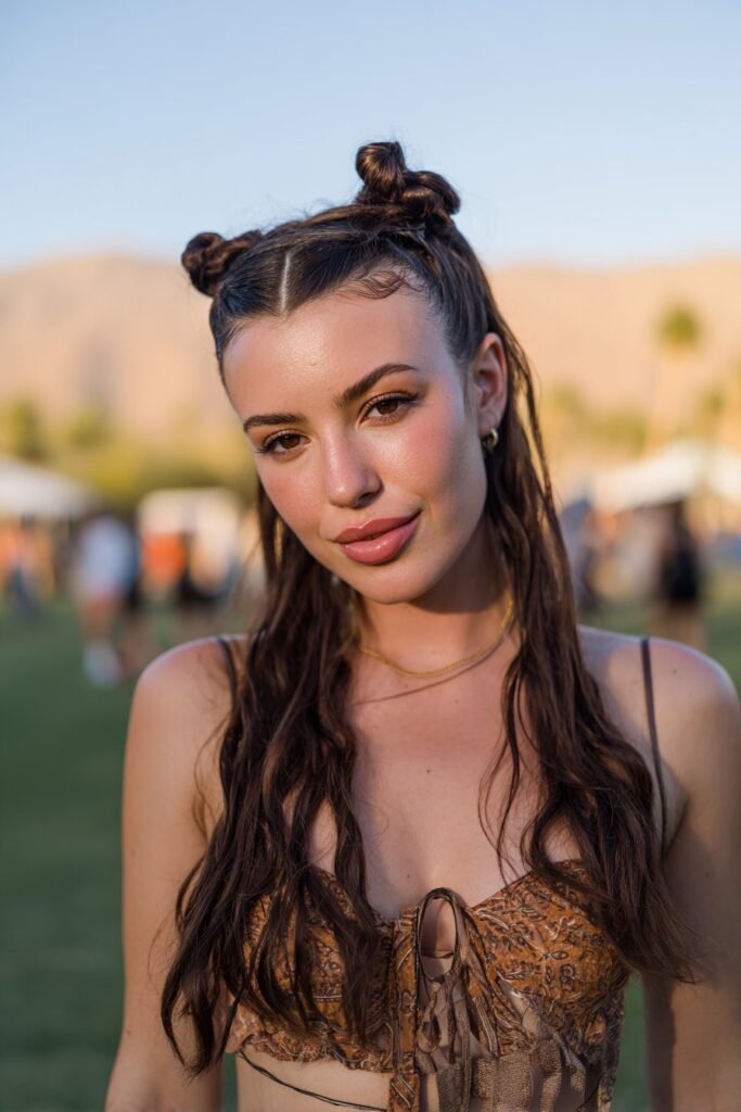 half up twisted knots boho festival hairstyle