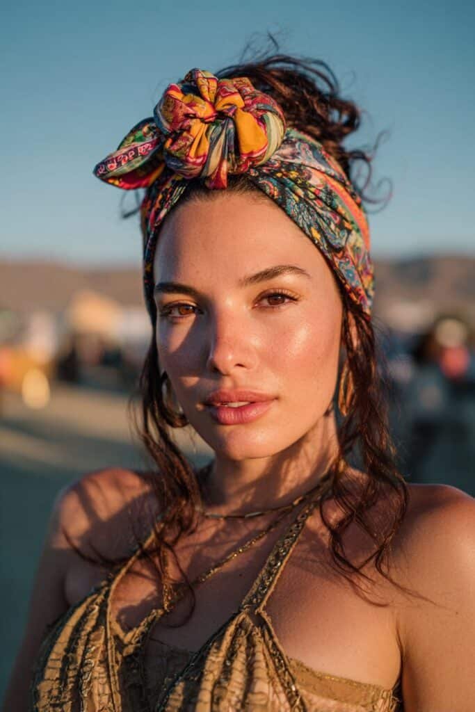 headscarf wrap boho Coachella hairstyle look