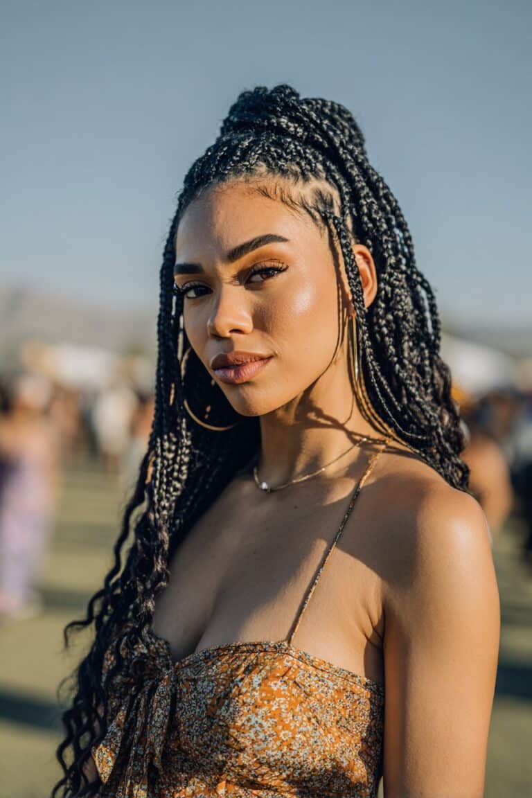 knotless box braids festival hairstyle with natural flow