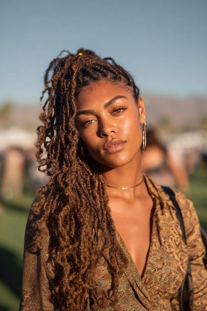micro braids Coachella hairstyle with boho texture