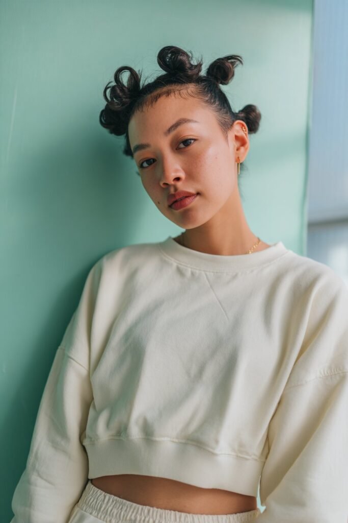 short hair mini bubble ponytail with small defined sections