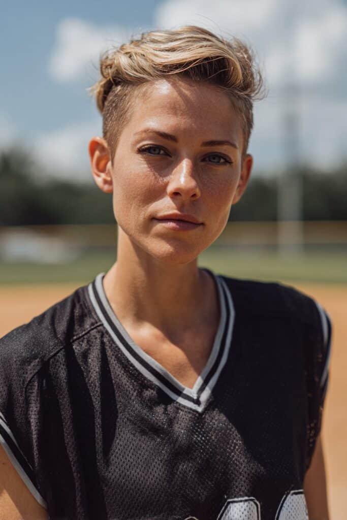 girl with sporty pixie twist, softball hairstyles for short hair