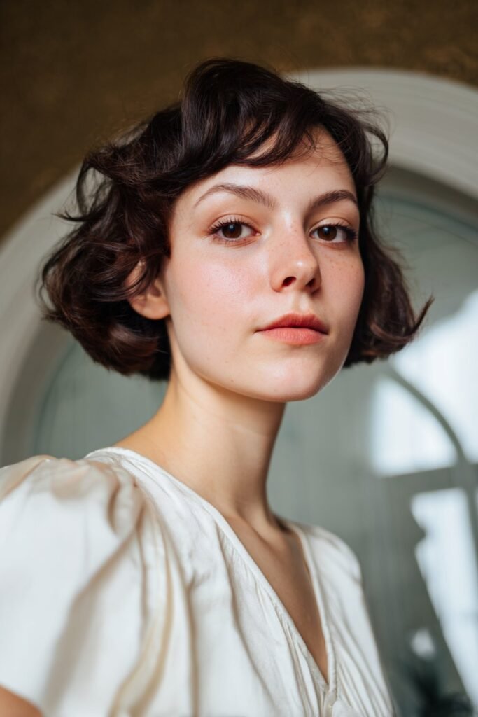 woman with castle bob hairstyle, structured voluminous bob