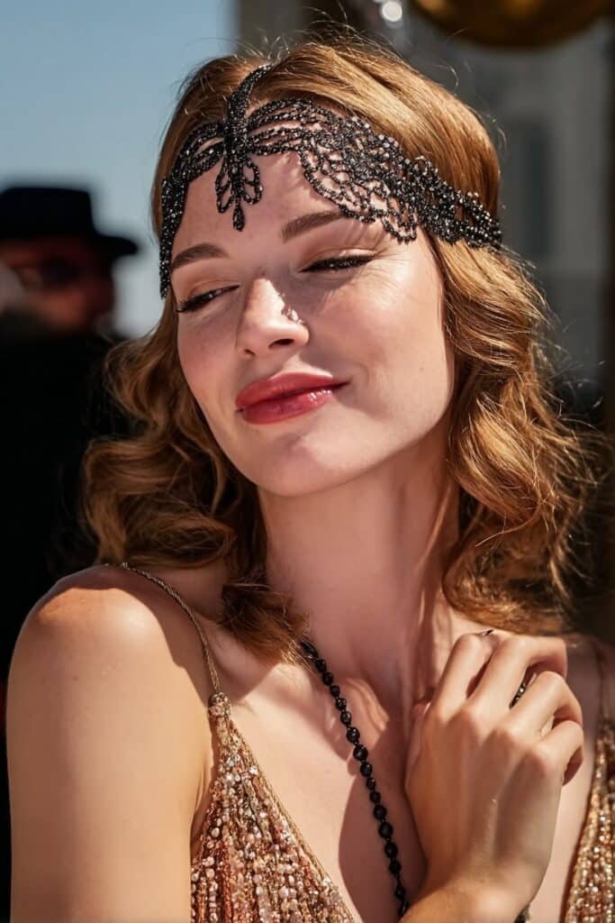 woman with headband wave hairstyle, soft waves with band