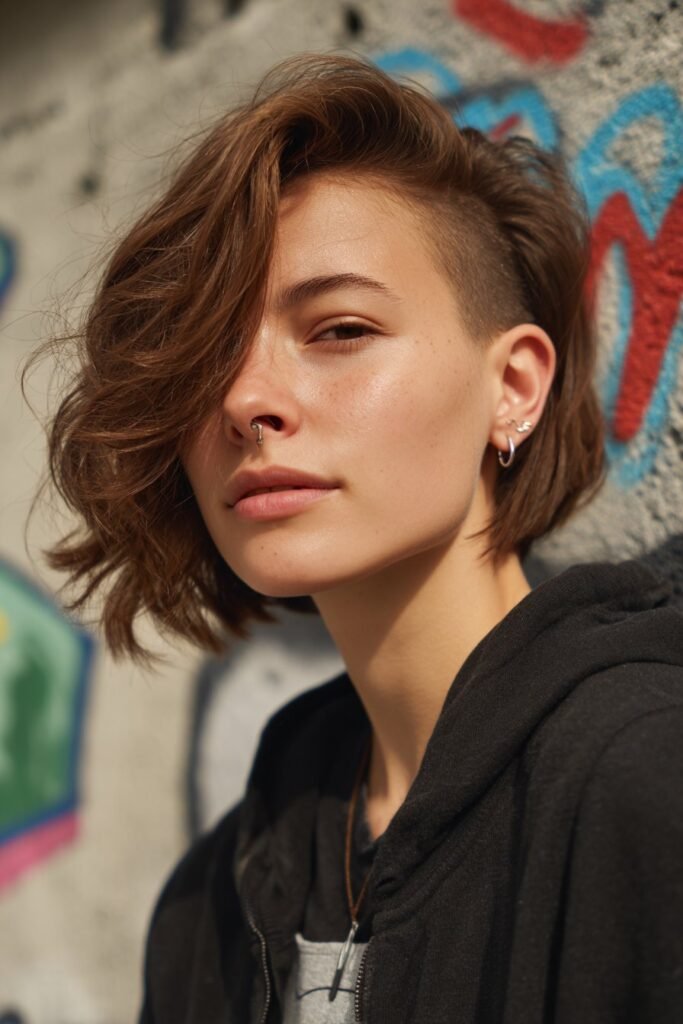 modern mullet with short front and longer back, edgy layered hairstyle