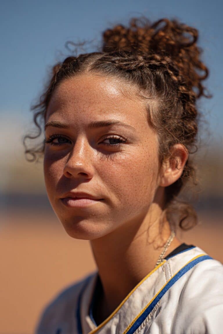 girl with twisted braided bun hair, sporty short softball hairstyles