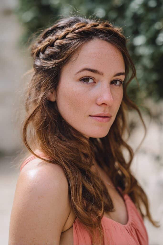 bridesmaid with waterfall braid and flowing long hair