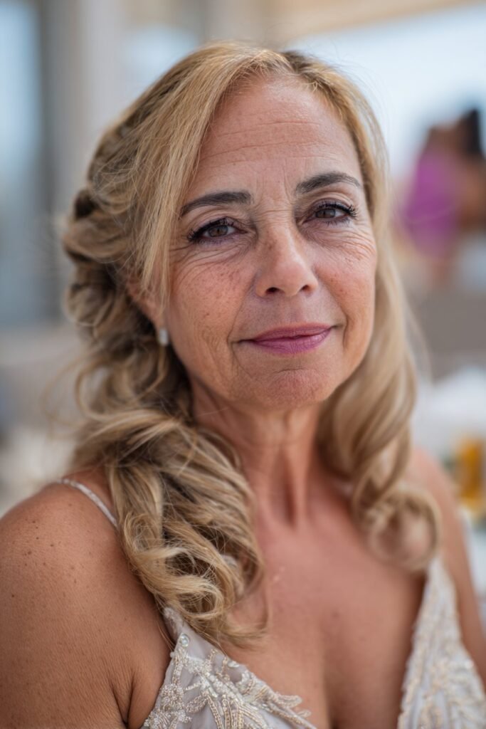 mother of the bride waterfall braid with curls summer hairstyle