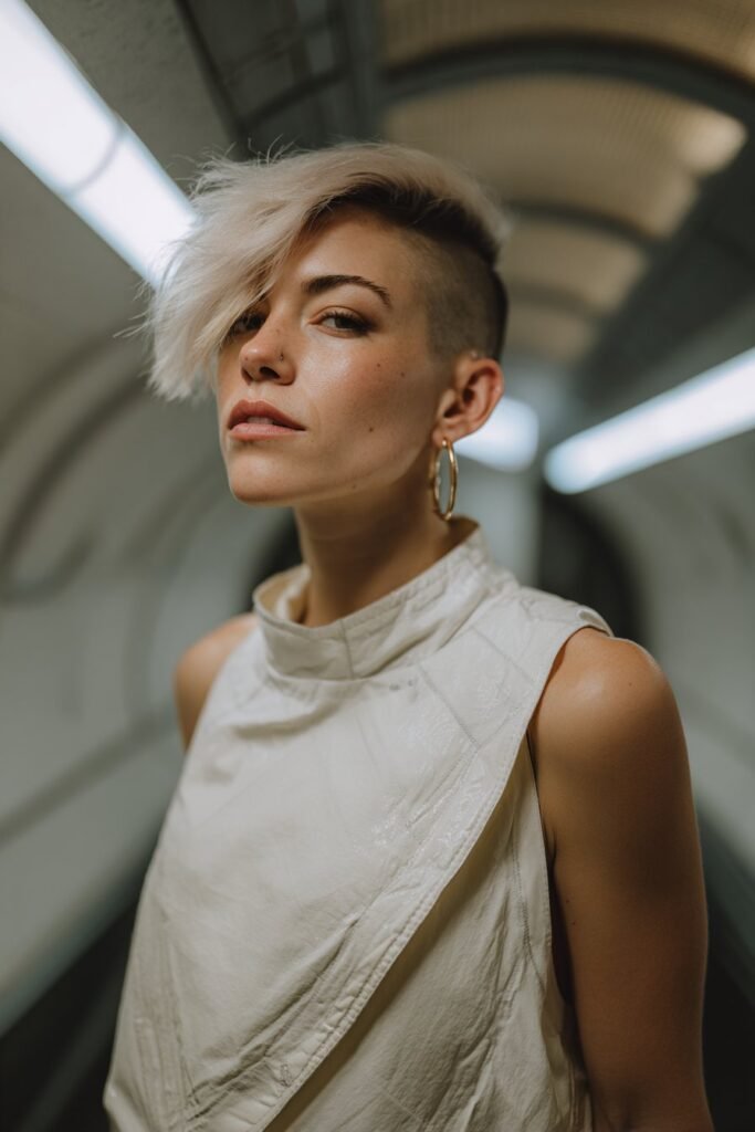woman with asymmetrical 80s haircut style