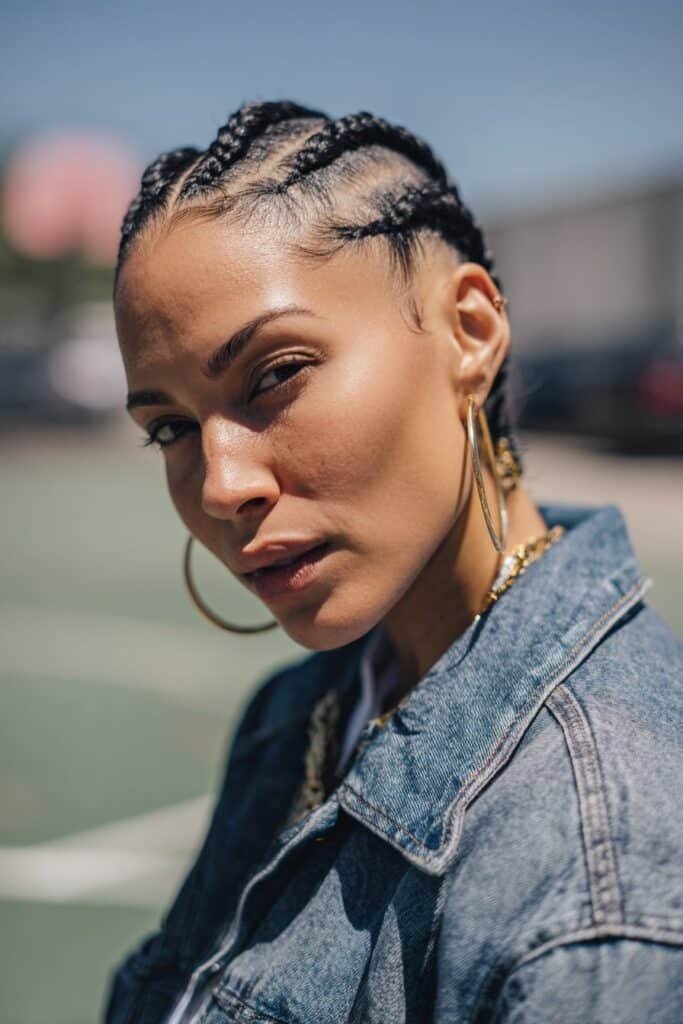 woman with 90s hip hop cornrows hairstyle