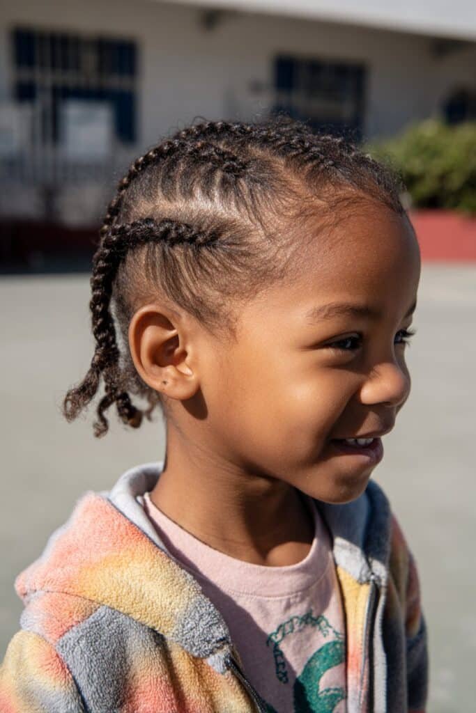 girl with cornrows hairstyle, straight-back braids