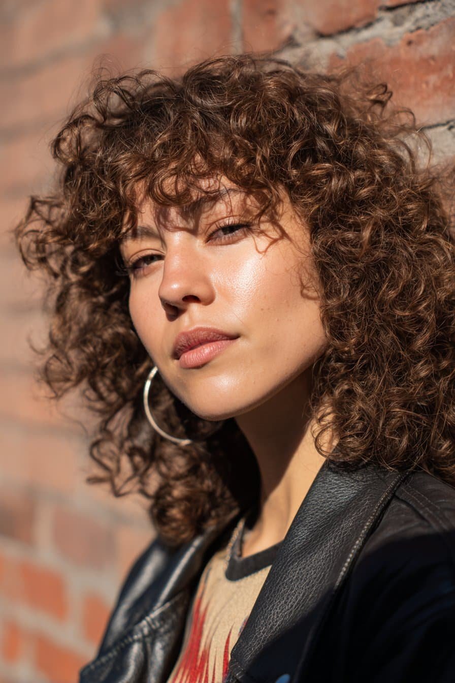 woman with curly fringe bangs hairstyle