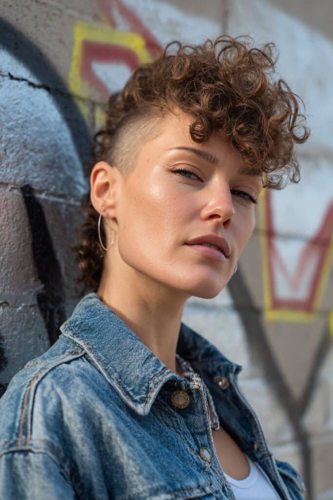 woman with curly frohawk, bold natural curls